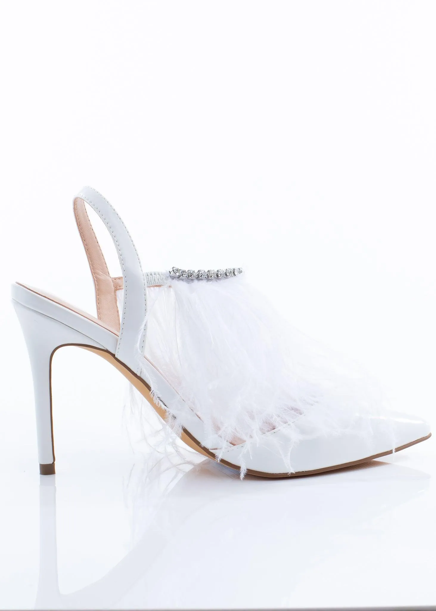 White Pointed Feather Heels