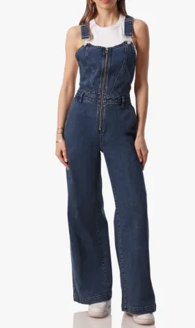 Wide Leg Sculpted Denim Overalls