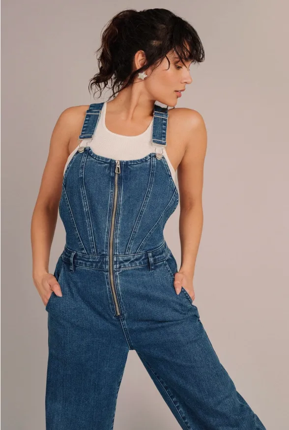 Wide Leg Sculpted Denim Overalls