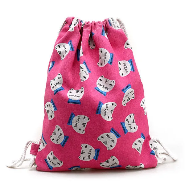 women backpack Printing Canvas Cat Backpack for girls Drawstring Bag