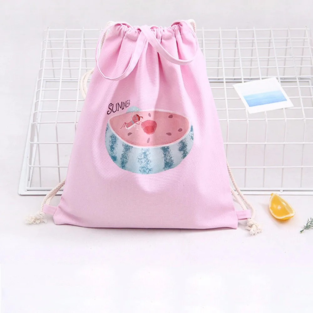 Women backpack Watermelon Printing Drawstring Backpack For Girl Student School Canvas backpacks