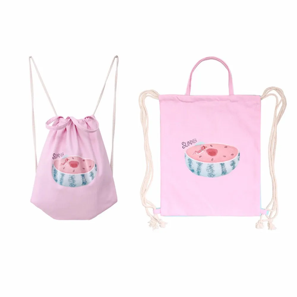 Women backpack Watermelon Printing Drawstring Backpack For Girl Student School Canvas backpacks