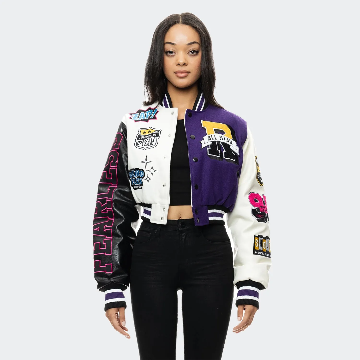 Women's Smoke Rise Red Melton Wool Crop Fashion Varsity Jacket Purple