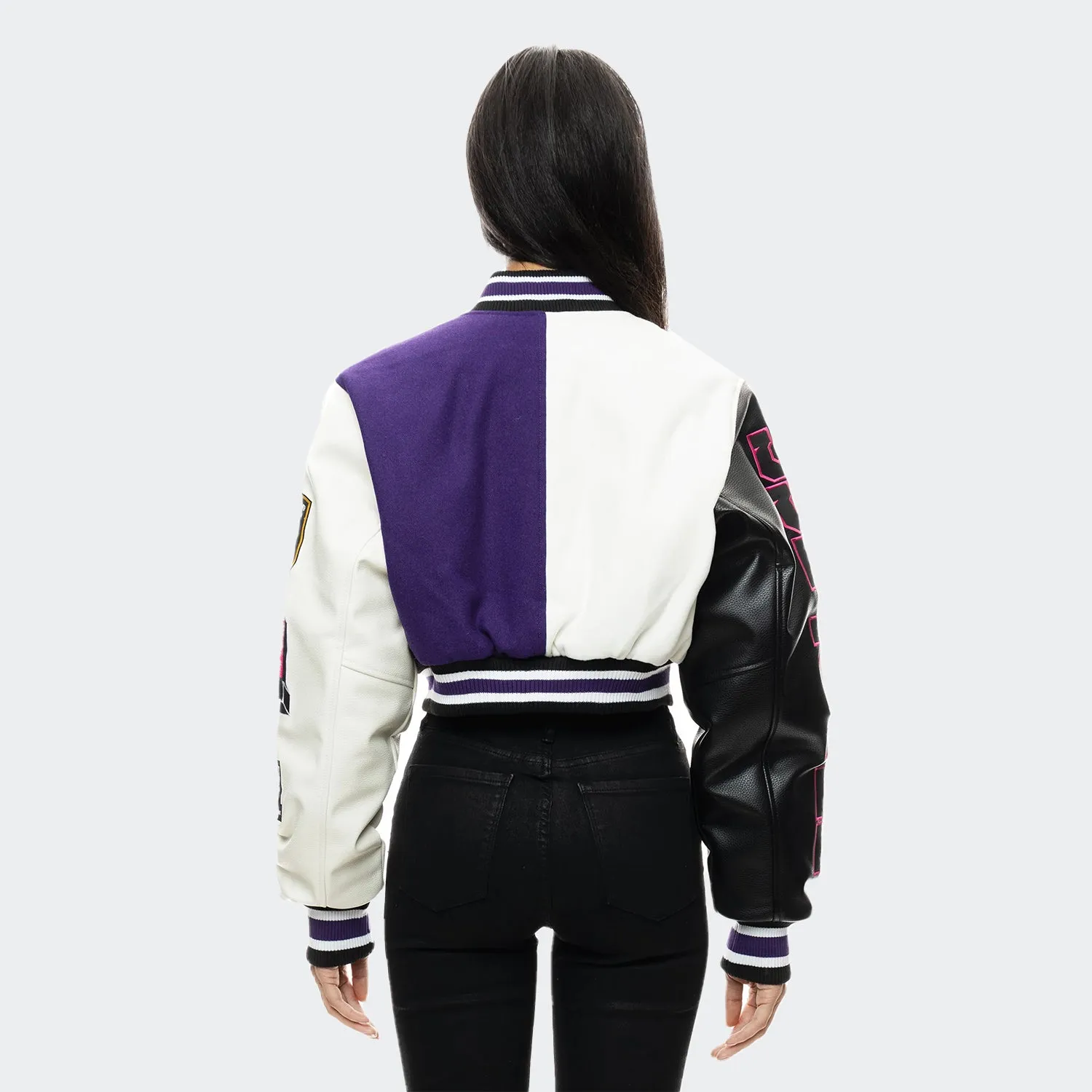 Women's Smoke Rise Red Melton Wool Crop Fashion Varsity Jacket Purple