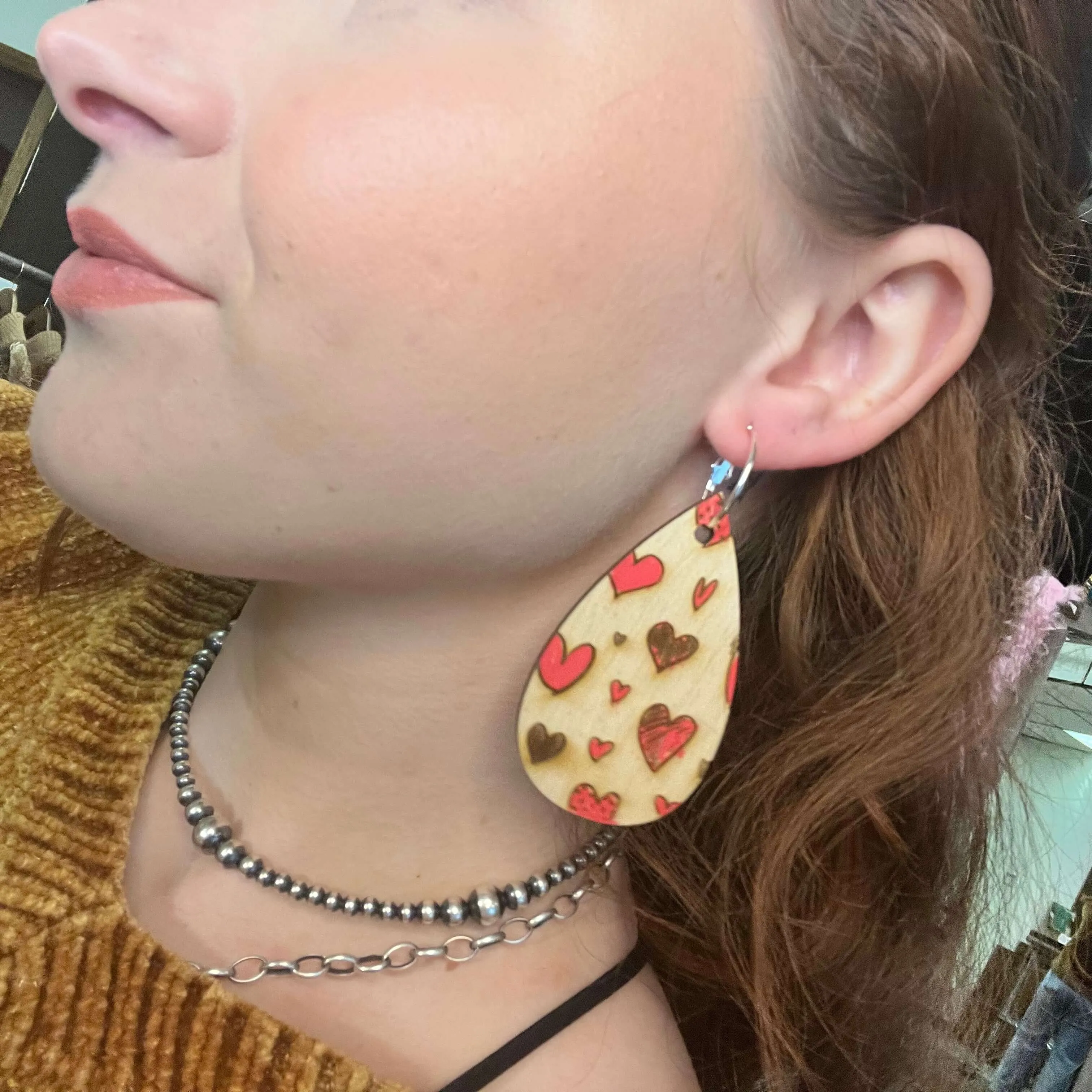 Wood Heart Fashion Earring