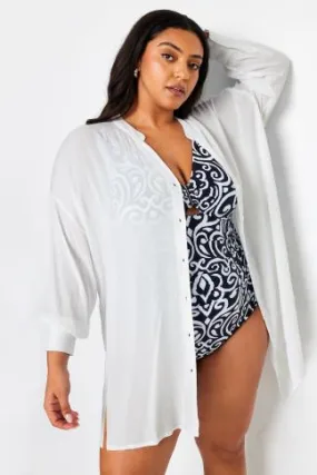 YOURS Curve White Button Up Beach Shirt