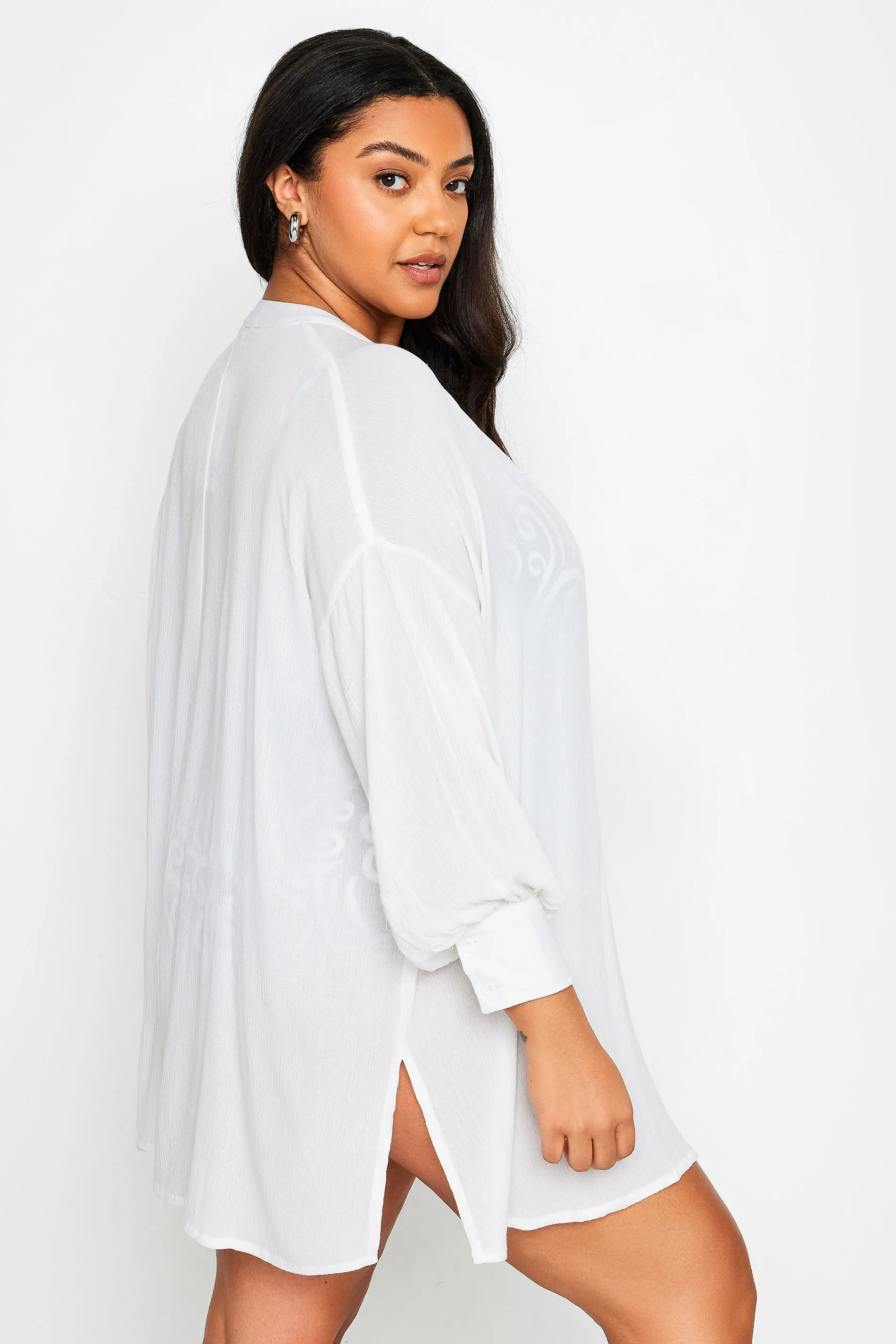 YOURS Curve White Button Up Beach Shirt