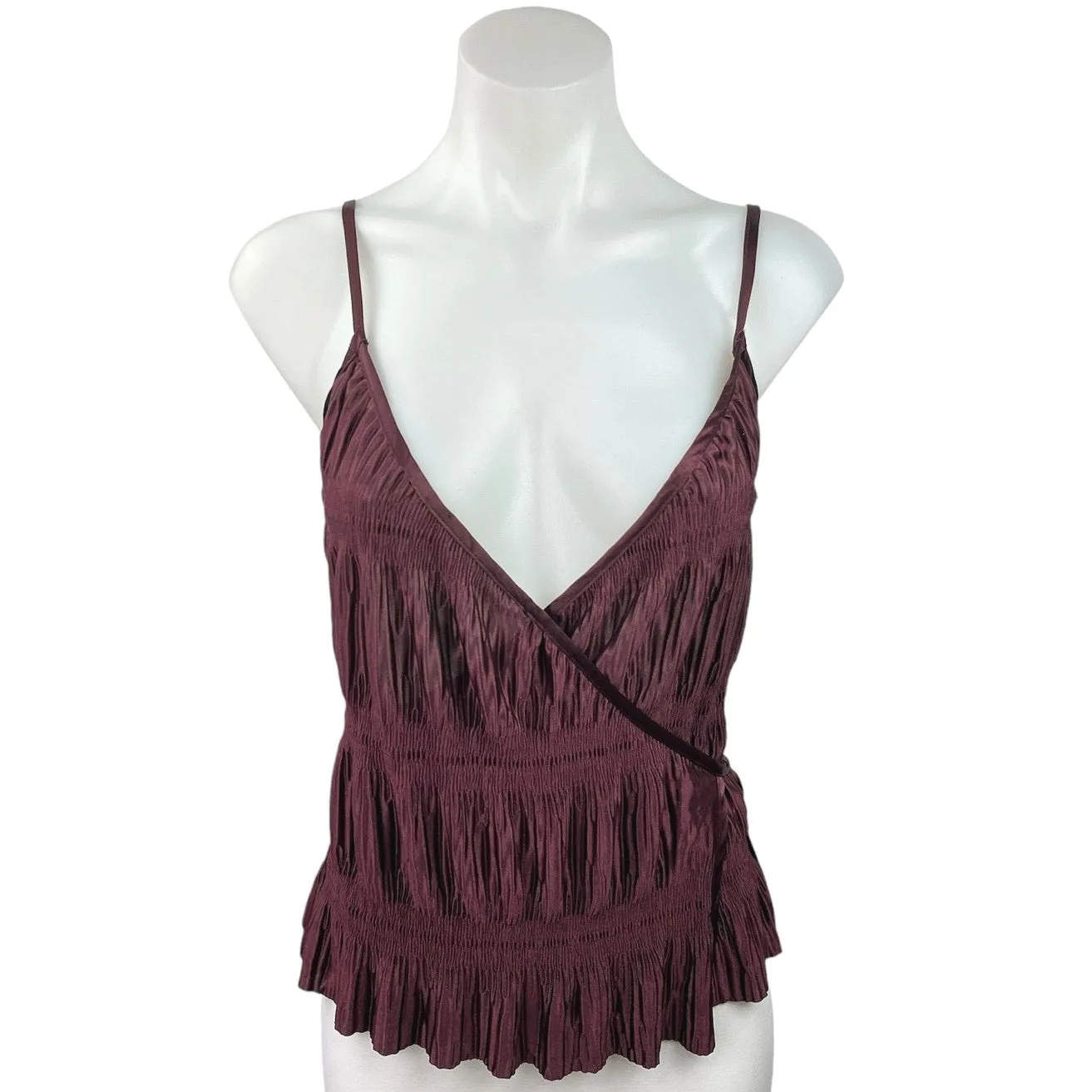 Zara NWT Brown Satin V Neck Sleeveless Tiered Camisole Wrap Blouse Top Size S